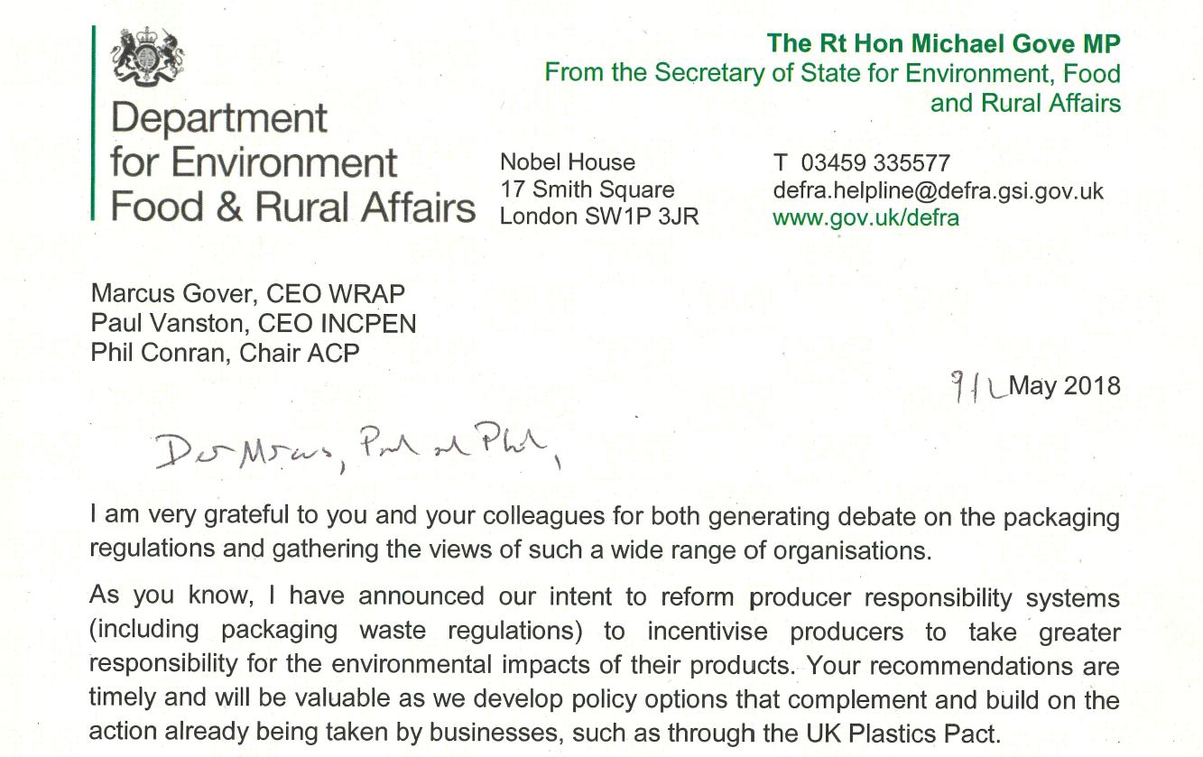 Incpen Secretary of State response to packaging reform recommendations – INCPEN
